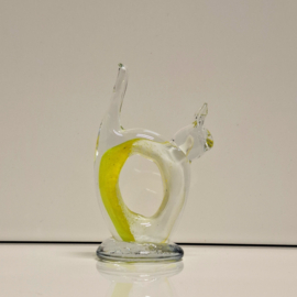 Beeldje van een Poes - Glas - Geel met Wit