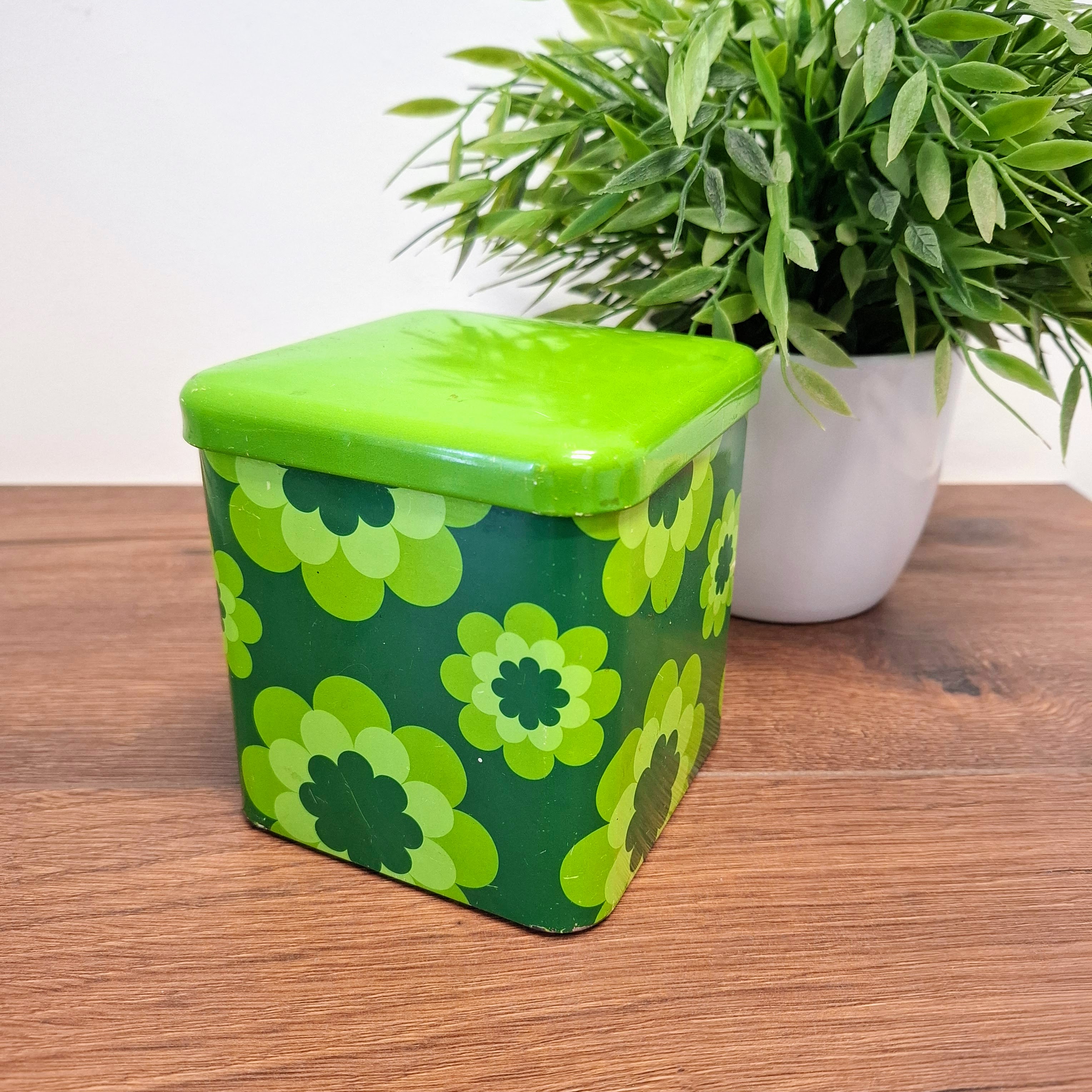 Retro Blik Vierkant - Groen - Bloemen