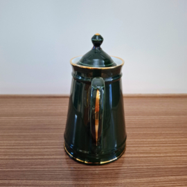 Vintage Theepot - donkergroen keramieken met gouden accenten