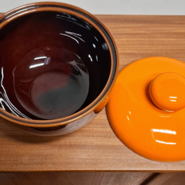 Kom met Deksel – Schaal Keramiek Bruin / Oranje Retro