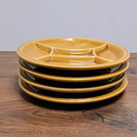 Vintage Fondueborden 4 stuks - Okergeel / Bruin