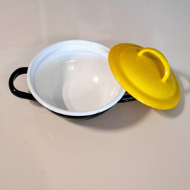 Emaïlle Pannetje met Deksel  - Zwart / Geel  - Ø 17 cm