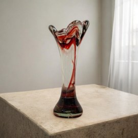 Vintage 'splash' vaas van de Nanninga Glasfabriek - Rood
