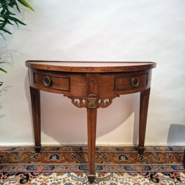 Antieke Lodewijk XVI-stijl demi-lune (halvemaanvormige) mahoniehouten Wandtafeltje
