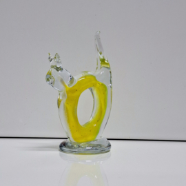 Beeldje van een Poes - Glas - Geel met Wit