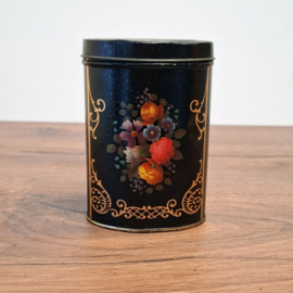 Theeblikje - Zwart met Bloemen