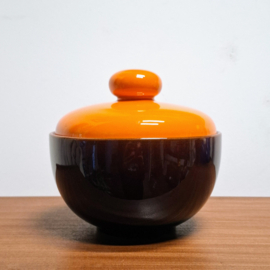Kom met Deksel – Schaal Keramiek Bruin / Oranje Retro