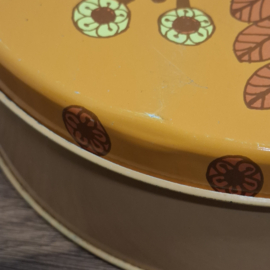 Koektrommel / Blik -  Oranje met Bloemen