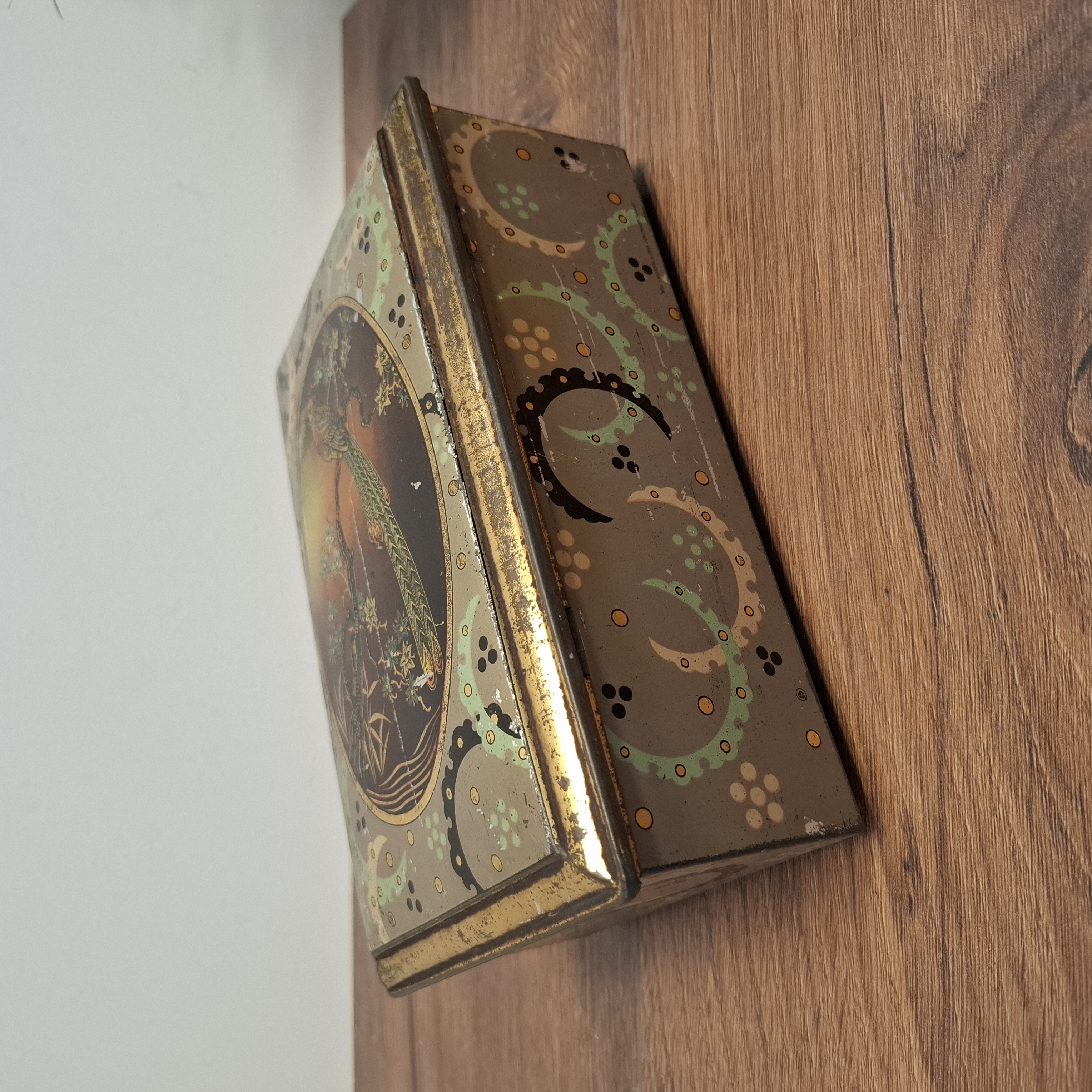 Art Nouveau Geldkistje of Bewaarblik - Blik - Pauw