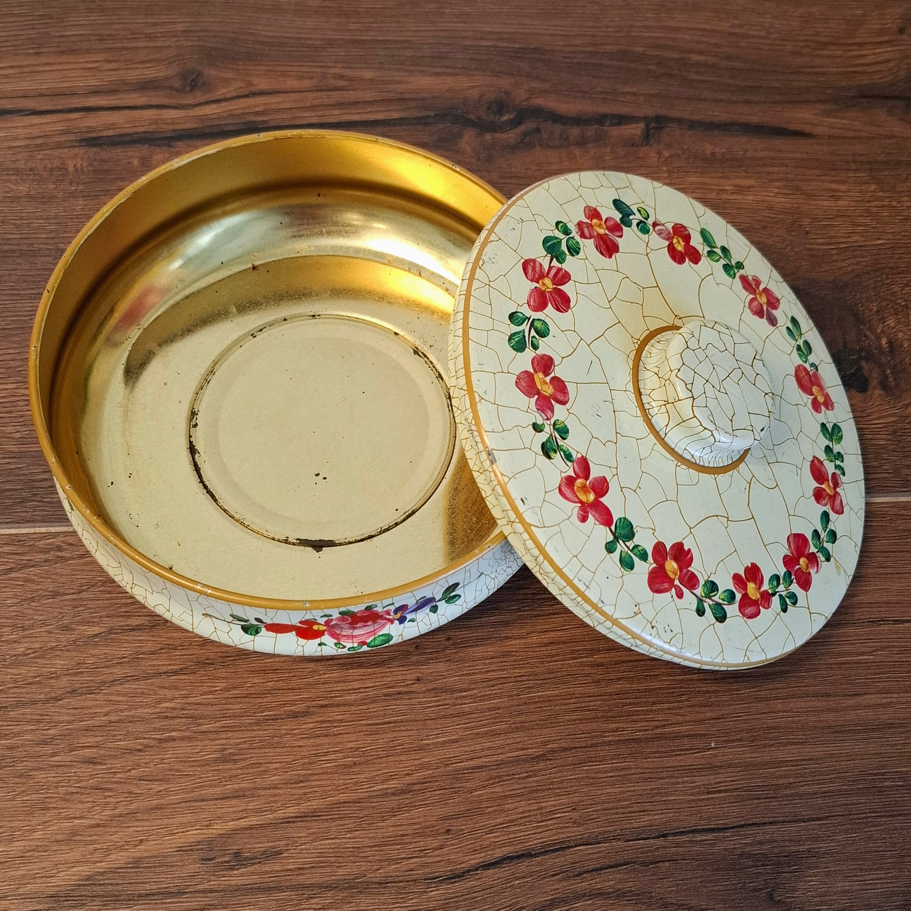 Koektrommel / Blik - Craquele Motief - Bloemen