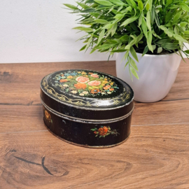 Bewaarblik - Blik - Zwart met Bloemen - Ovaal