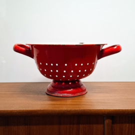 Vintage Rood Emaille Vergiet met handvaten en voet