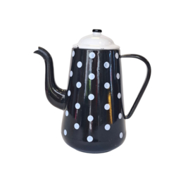 Emaille Theepot - Zwart met Witte Stippen