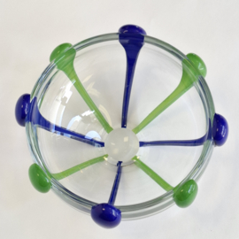 Zware Glazen Fruitschaal - Groen / Blauw