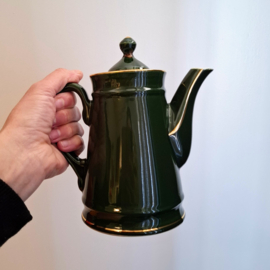 Vintage Theepot - donkergroen keramieken met gouden accenten