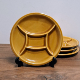 Vintage Fondueborden 4 stuks - Okergeel / Bruin