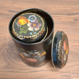 Theeblikje - Zwart met Bloemen - 2 Stuks