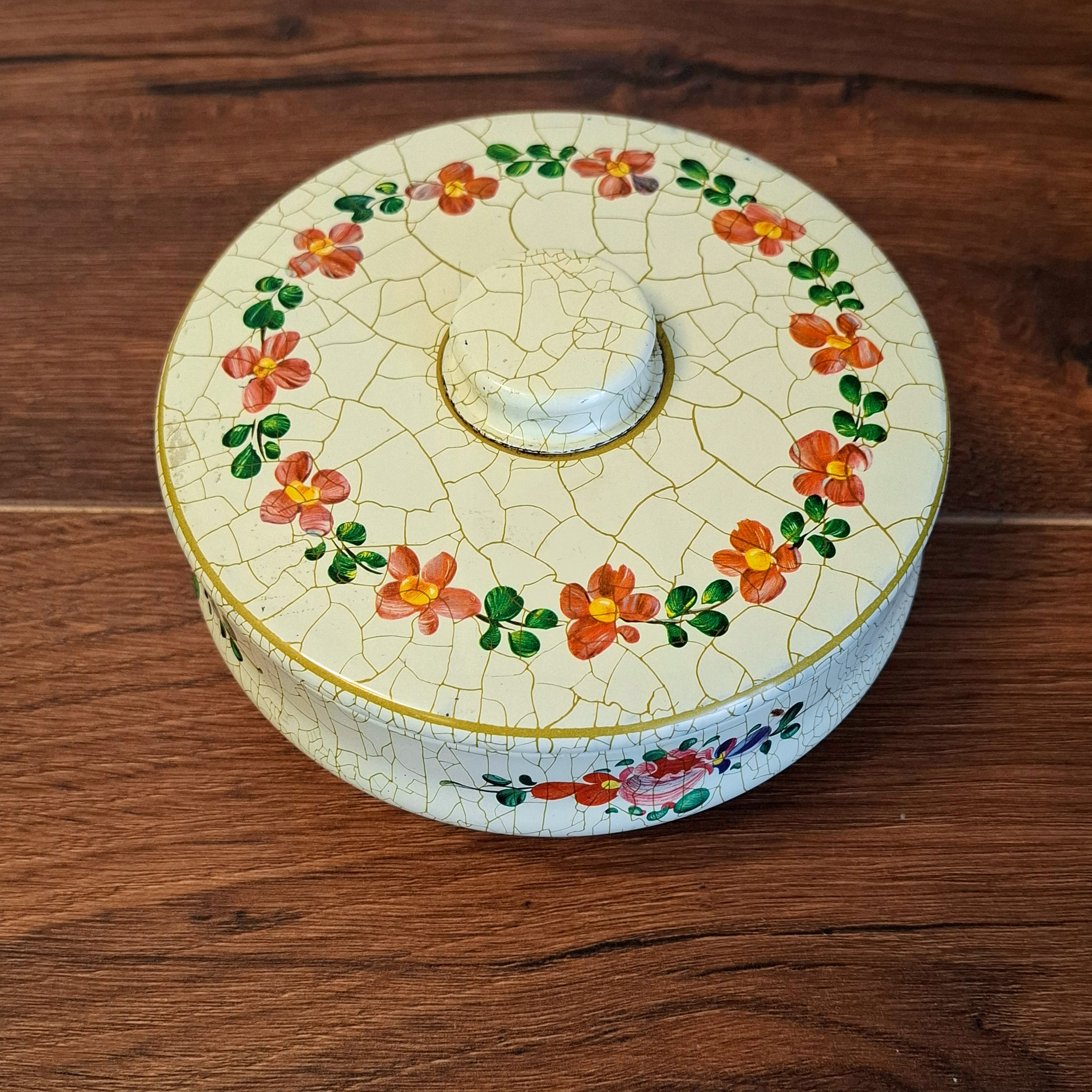 Koektrommel / Blik - Craquele Motief - Bloemen