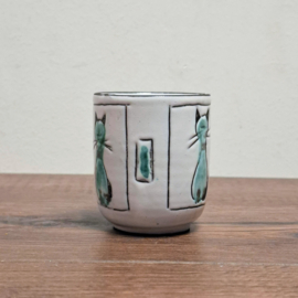 Klein Vintage Bloempotje of Vaasje van Keramiek - Poes