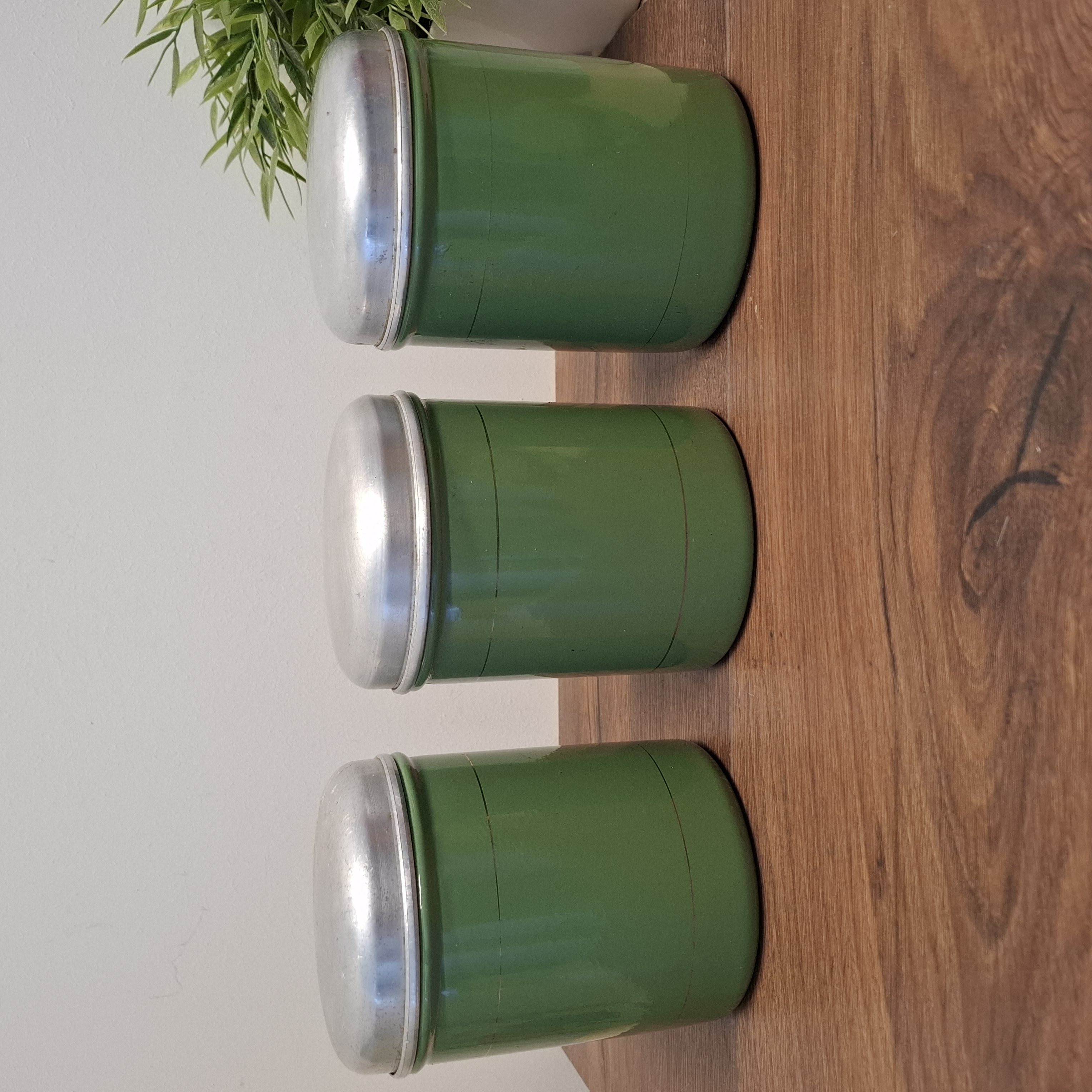 Etsy * Vintage Groen Emaille Voorraadblikken - Koffie - Thee - Suiker - Keuken / Verzamelen