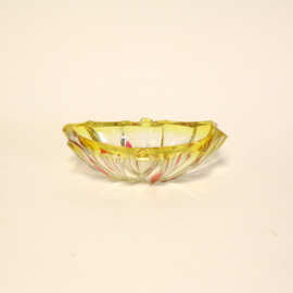 Vintage Italiaans Glas Schaal, Geel en Roze, Schaaltje, Center Piece, Italy