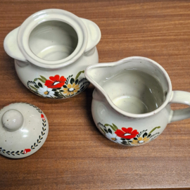 Vintage Winterling Suikerpot en melkkan - Bloemen en Hartjes - German Country