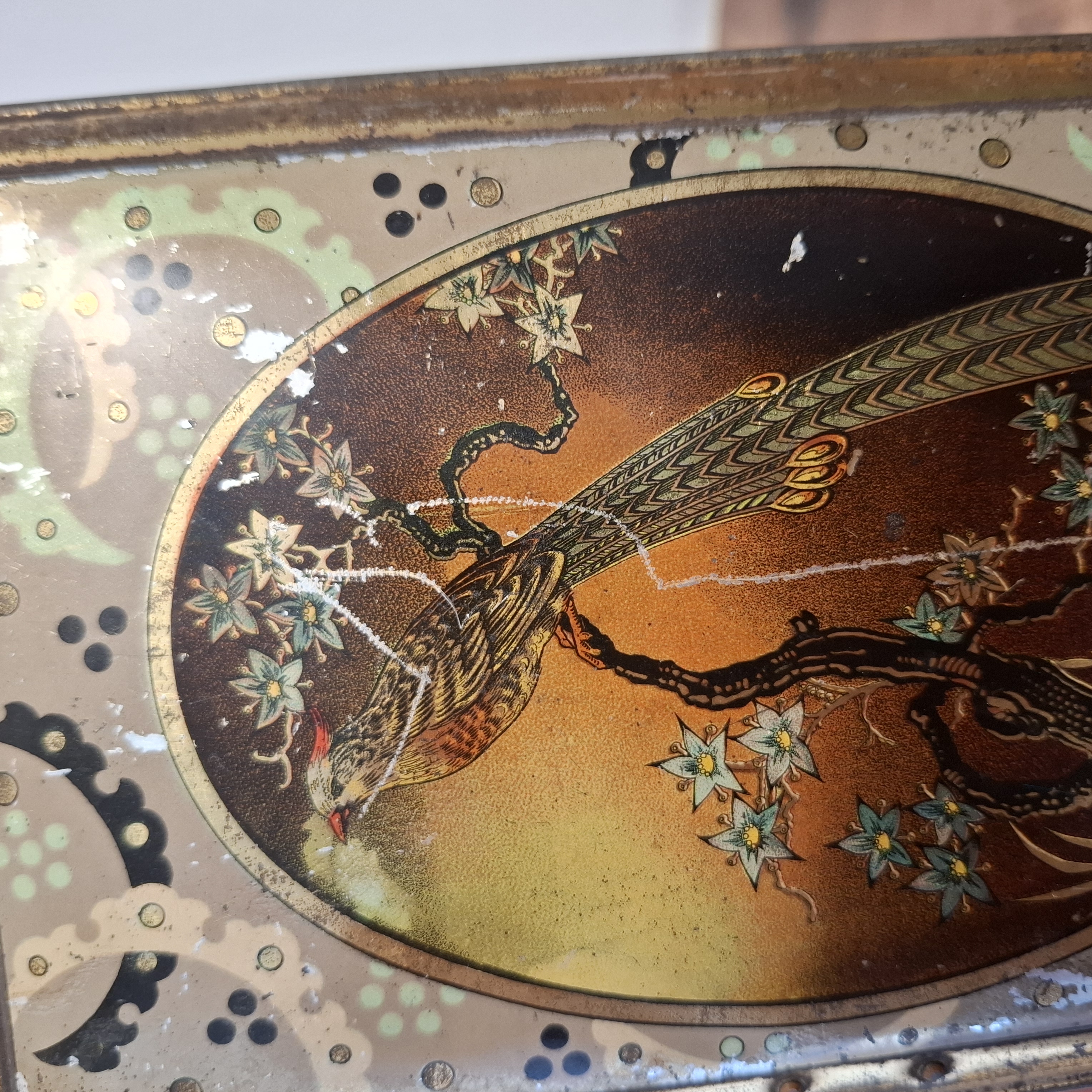 Art Nouveau Geldkistje of Bewaarblik - Blik - Pauw