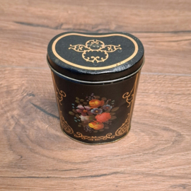Theeblikje - Zwart met Bloemen