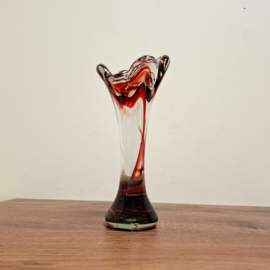 Vintage 'splash' vaas van de Nanninga Glasfabriek - Rood