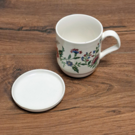 Gebloemde Mok / Beker met Deksel / Onderzetter