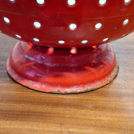 Vintage Rood Emaille Vergiet met handvaten en voet