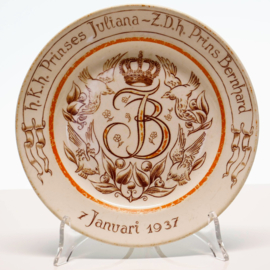 Herinneringsbord / Wandbord - Huwelijk Juliana & Bernhard