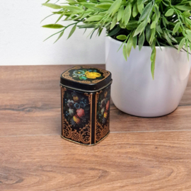 Theeblikje - Zwart met Bloemen