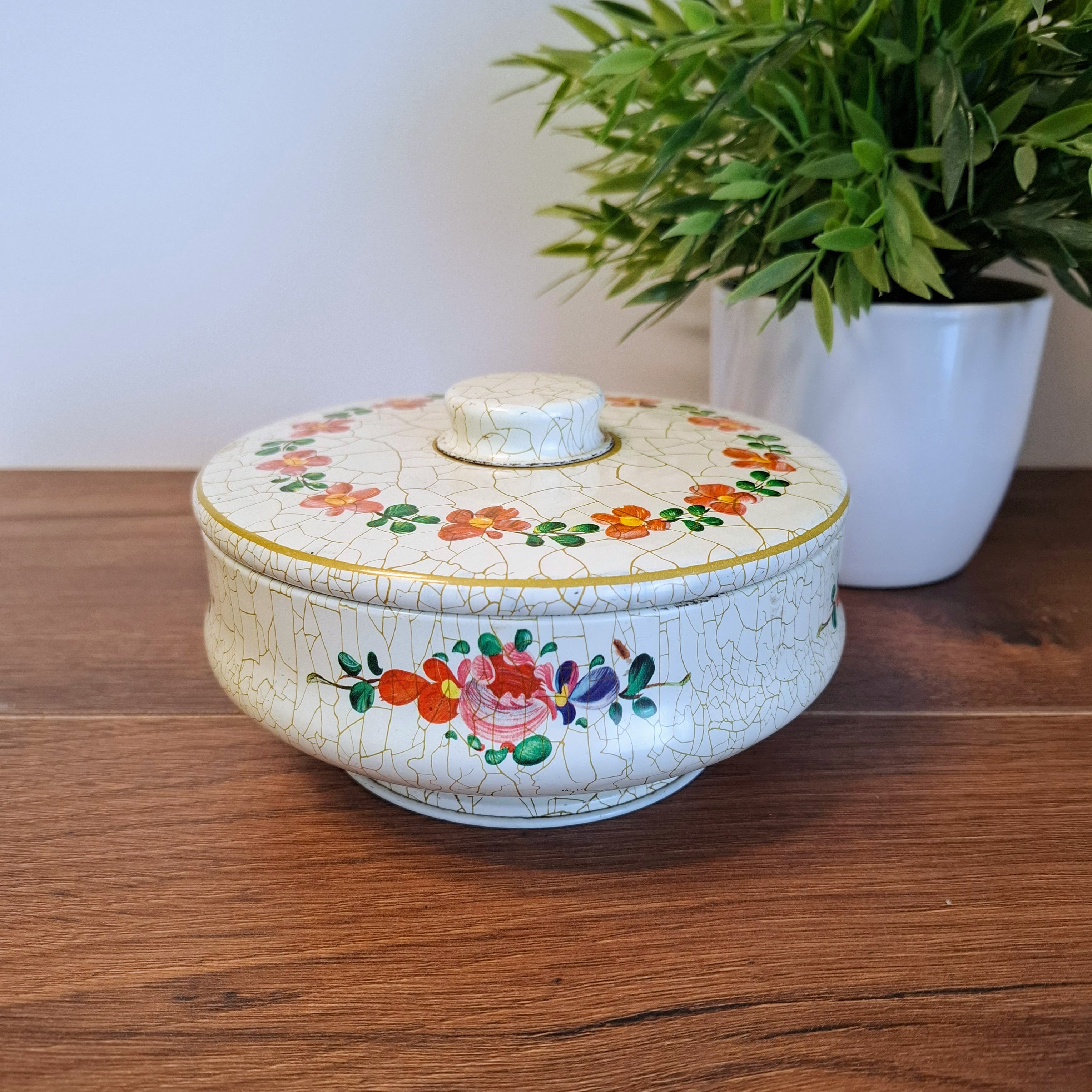 Koektrommel / Blik - Craquele Motief - Bloemen