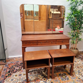Pander Kaptafel met Spiegel en 2 Nachtkastjes Jaren 20 - Drieluikspiegel