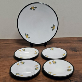 Vintage Gebakset - Taart - Bord met 4 kleine bordjes