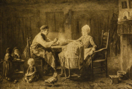 Jozef Israëls (1824-1911) - De Sobere Maaltijd - Prent
