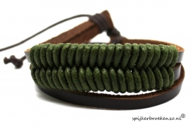 Armband leer-touw groen