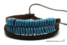 Armband leer-touw blauw