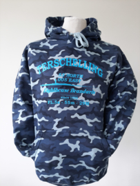 Camouflage Sweater Blauw met Blauwe tekst