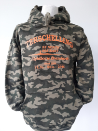 Camouflage Sweater Groen met Oranje tekst