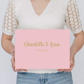 Linnen Gastenboek - A4 liggend - 50 pagina's - Roze - Gepersonaliseerd