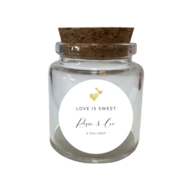 Gepersonaliseerd bedankpotje - Love is sweet - Gouden hartje - 24 st