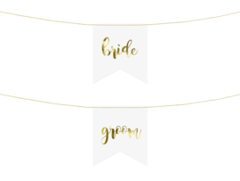 Stoel vaantjes Bride & Groom , Wit & Goud - pd