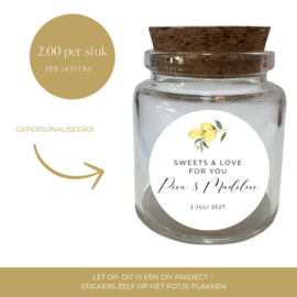 Gepersonaliseerd bedankpotje - Sweets & Love for you - 24 st