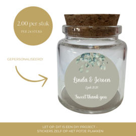Gepersonaliseerd bedankpotje - Sweet thank you - Eucalyptus- 24 st