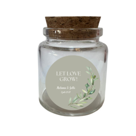 Gepersonaliseerd bedankpotje - Let love grow! - Olijftak - 24 st