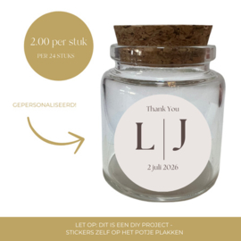 Gepersonaliseerd bedankpotje - Thank you - Minimalistisch - Initialen - 24 st