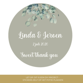 Gepersonaliseerd bedankpotje - Sweet thank you - Eucalyptus- 24 st