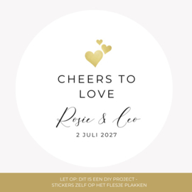 Gepersonaliseerd bedankflesje - Cheers to Love - Gouden Hartjes - 24 st